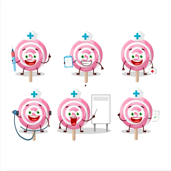 Doctor Profession Emoticon Lolipop Spiral Cartoon Character Vector Illustration — Stock Vector
