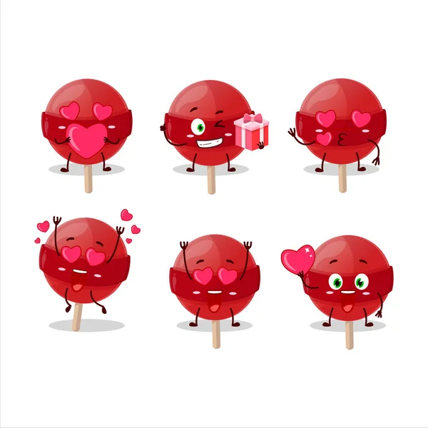 Red Lolipop Cartoon Figur Mit Liebe Süße Emoticon Vektorillustration — Stockvektor