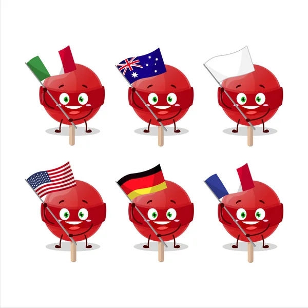Κόκκινο Lolipop Χαρακτήρα Κινουμένων Σχεδίων Φέρει Τις Σημαίες Των Διαφόρων — Διανυσματικό Αρχείο