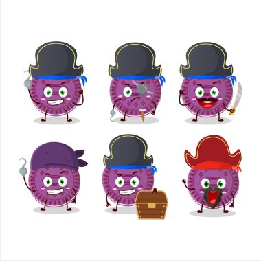 Çeşitli korsan ifadeli üzümlü bisküvi çizgi film karakteri. Vektör illüstrasyonu