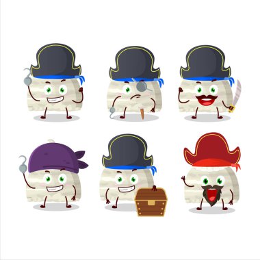 Çeşitli korsan ifadeli vanilyalı dondurma kepçelerinin çizgi film karakteri. Vektör illüstrasyonu