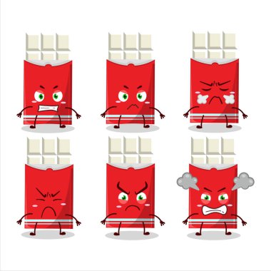 Çeşitli kızgın ifadeleri olan beyaz çikolatalı çizgi film karakteri. Vektör illüstrasyonu