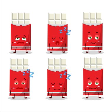 Uykulu suratlı beyaz çikolatanın çizgi film karakteri. Vektör illüstrasyonu