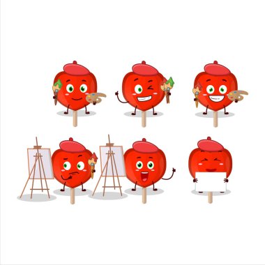 Lolipop sanatçısı fırçayla çizgi film karakteri resmi yapmayı seviyor. Vektör illüstrasyonu