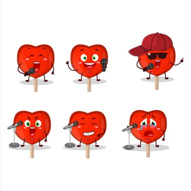 Sevimli bir çizgi film dizaynı olan lolipop aşkı ünlü bir şarkı söylüyor. Vektör illüstrasyonu