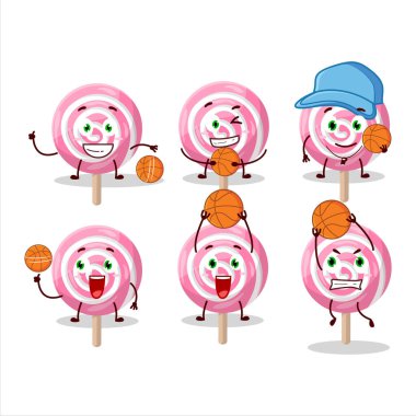 Basketbol atleti olarak yetenekli bir lolipop spiral çizgi film karakteri. Vektör illüstrasyonu