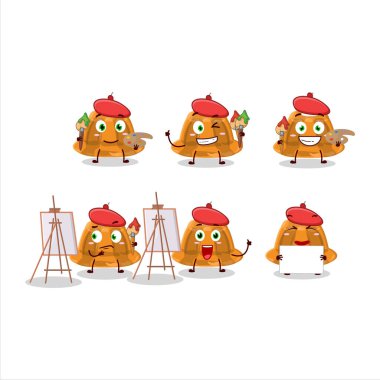 Portakallı puding sanatçısı ve fırçalı karikatür karakteri resmi. Vektör illüstrasyonu