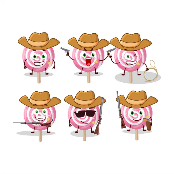 Cool Cowboy Lolipop Spiral Cartoon Character Cute Hat Vector Illustration — Stock Vector