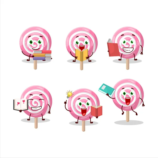 Una Imagen Del Concepto Personaje Dibujos Animados Espiral Lolipop Leyendo — Vector de stock