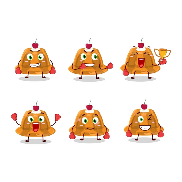 Sporty Orange Pudding Cerry Boxing Athlete Cartoon Mascot Design Vector — Stock Vector