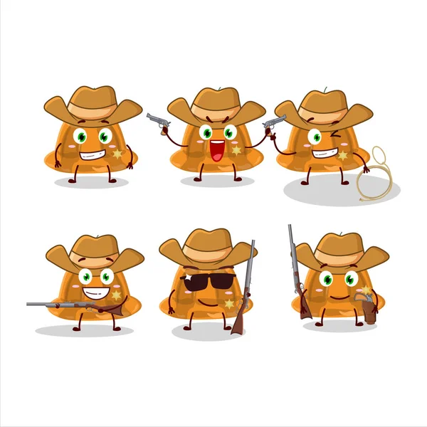 Cool Cowboy Orange Pudding Cerry Cartoon Character Cute Hat Vector — Stock Vector