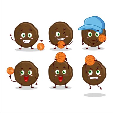 Basketbol sporcusu olarak çikolatalı kurabiye çizgi film karakteri. Vektör illüstrasyonu