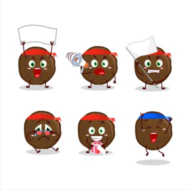 Çekici bir destekçi olarak çikolatalı kurabiye karakterinin maskot tasarımı. Vektör illüstrasyonu