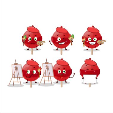 Kırmızı lolipop çizgi film karakterinin fırçalı sanatçısı. Vektör illüstrasyonu