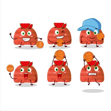 Yetenekli karpuzlu dondurma kepçesi basketbol atleti olarak çizgi film karakteri. Vektör illüstrasyonu