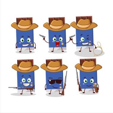 Hoş şapkalı havalı kovboy çikolatalı çizgi film karakteri. Vektör illüstrasyonu