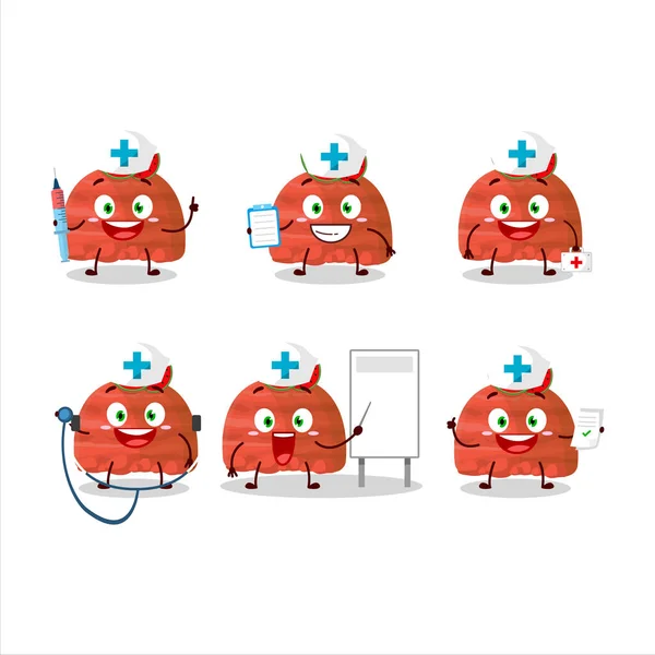 Läkaryrket Emoticon Med Vattenmelonglass Scoops Tecknad Karaktär Vektorillustration — Stock vektor