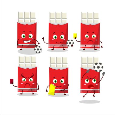 Futbol hakemi olarak çalışan beyaz çikolatalı çizgi film karakteri. Vektör illüstrasyonu