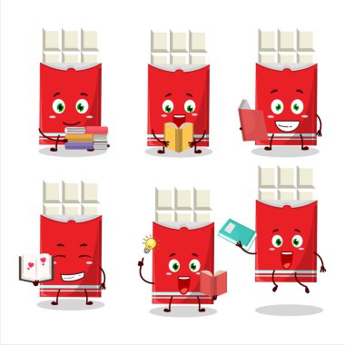 Komik bir kitap okuyan beyaz çikolatalı çizgi film karakteri konsepti. Vektör illüstrasyonu