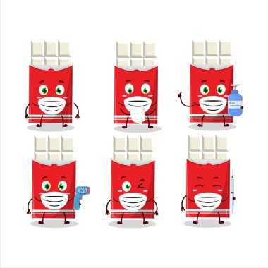 Beyaz çikolatalı çizgi film tasarımı salgın sırasında sağlıklı kalmaya devam ediyor. Vektör illüstrasyonu