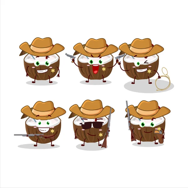 Coole Cowboy Kokosnuss Drink Cartoon Figur Mit Einem Niedlichen Hut — Stockvektor