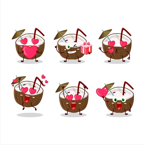 Coconut Bebida Personagem Dos Desenhos Animados Com Amor Bonito Emoticon —  Vetores de Stock