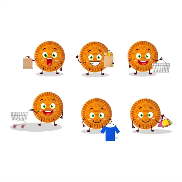 Une Mascotte Riche Biscuit Orange Style Design Aller Faire Shopping — Image vectorielle