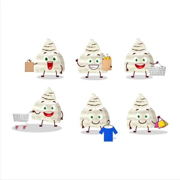 一个富饶的香草冰淇淋带着吉祥物的设计风格去购物 矢量说明 — 图库矢量图片