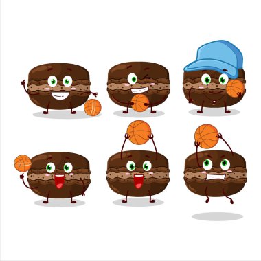 Basketbol atleti olarak çikolatalı makarna çizgi film karakteri. Vektör illüstrasyonu