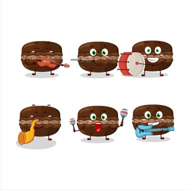 Bazı müzik enstrümanları çalan çikolatalı makaronun çizgi film karakteri