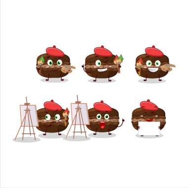 Çikolatalı macaron çizgi film karakterinin fırçalı sanatçısı.