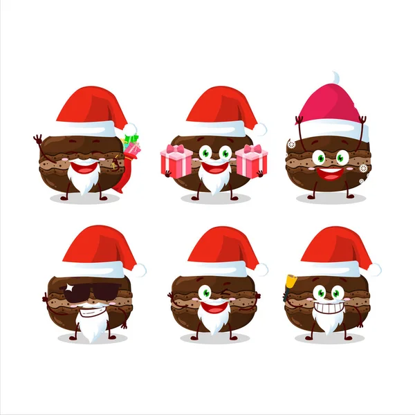 Emoticones de Santa Claus con personaje de dibujos animados de chocolate macaron — Vector de stock