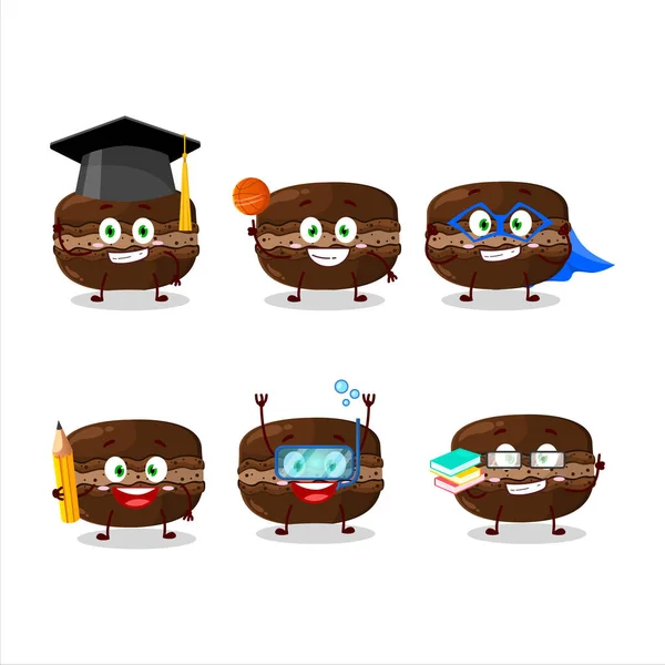 Школярка шоколадного персонажа макаронів з різними виразами — стоковий вектор