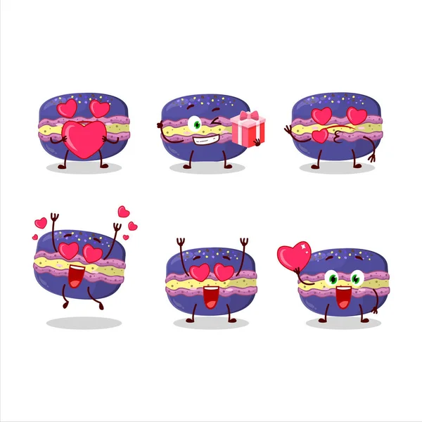 Trauben Macaron Cartoon Figur Mit Liebe Süße Emoticon Vektorillustration — Stockvektor