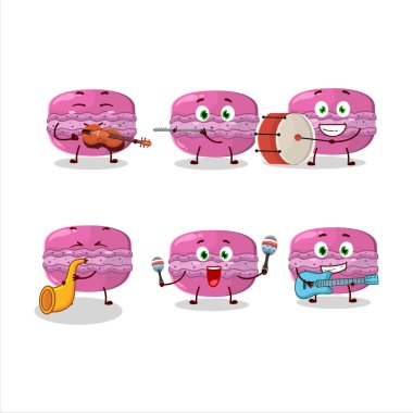 Çilekli makaronun müzik enstrümanları çalan çizgi film karakteri. Vektör illüstrasyonu