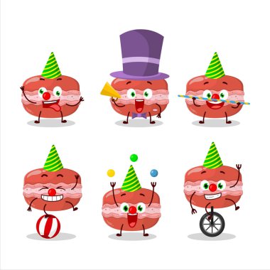 Çeşitli sirk gösterileri olan kırmızı makarnanın çizgi film karakteri. Vektör illüstrasyonu