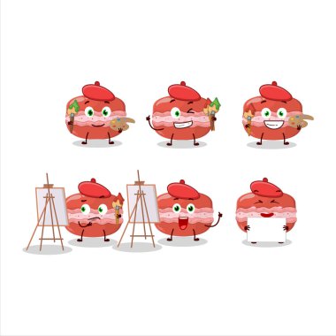 Kırmızı makarna çizgi film karakterinin fırçalı sanatçısı. Vektör illüstrasyonu