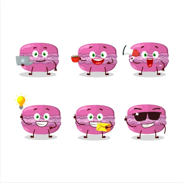 Personagem Desenho Animado Macaron Morango Com Vários Tipos Emoticons Negócios — Vetor de Stock