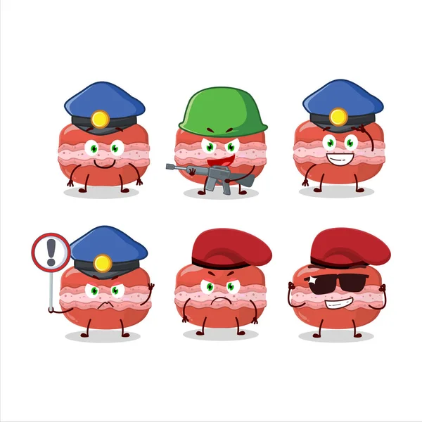 Een Toegewijde Politieagent Van Rode Macaron Mascotte Design Stijl Vectorillustratie — Stockvector