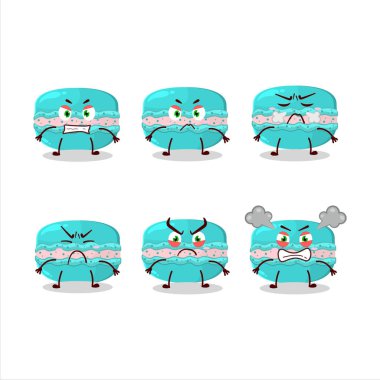 Çeşitli kızgın ifadeleri olan yabanmersinli makarna çizgi film karakteri. Vektör illüstrasyonu