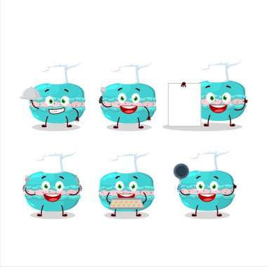 Çeşitli şef ifadeleriyle yaban mersinli makaronun çizgi film karakteri. Vektör illüstrasyonu