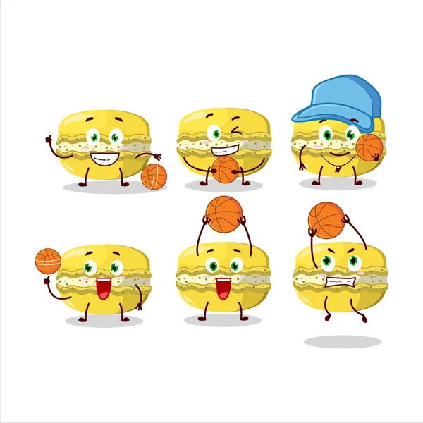 Talentierte Mango Macaron Cartoon Figur Als Basketballspieler Vektorillustration — Stockvektor