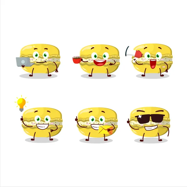 Personaje Dibujos Animados Mango Macaron Con Varios Tipos Emoticonos Negocios — Vector de stock