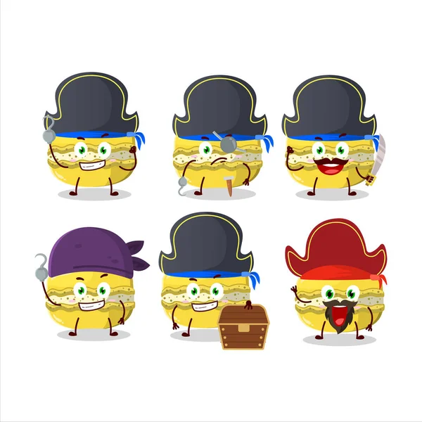 Personaje Dibujos Animados Mango Macaron Con Varios Emoticonos Piratas Ilustración — Vector de stock