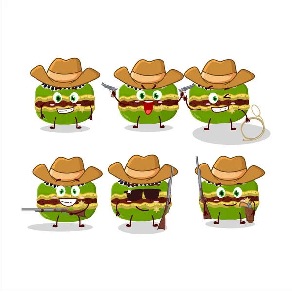 Cool Cowboy Kiwi Macaron Cartoon Character Cute Hat Vector Illustration — Stock Vector