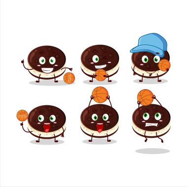 Basketbol atleti olarak çikolatalı dorayaki çizgi film karakteri. Vektör illüstrasyonu