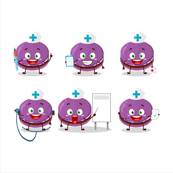 Doctor Profession Emoticon Grapes Dorayaki Cartoon Character Vector Illustration — Stock Vector
