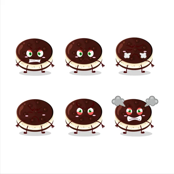 Chocolate Dorayaki Personagem Desenho Animado Com Várias Expressões Irritadas Ilustração — Vetor de Stock