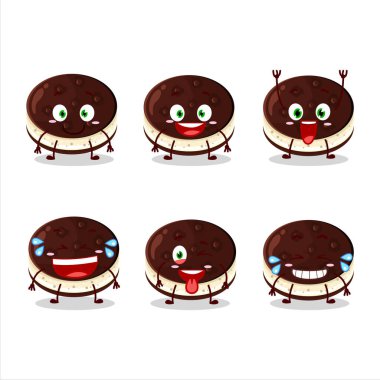 Gülen surat ifadesiyle çikolatalı dorayakinin çizgi film karakteri. Vektör illüstrasyonu