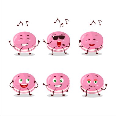 Müzikten hoşlanan çilekli dorayaki dansçı çizgi film karakteri görüntüsü. Vektör illüstrasyonu